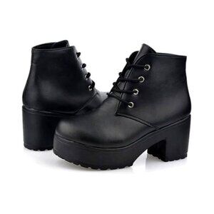 Women's Japanese Anime Cosplay Dress Shoes Lace up Boots Black Size 40